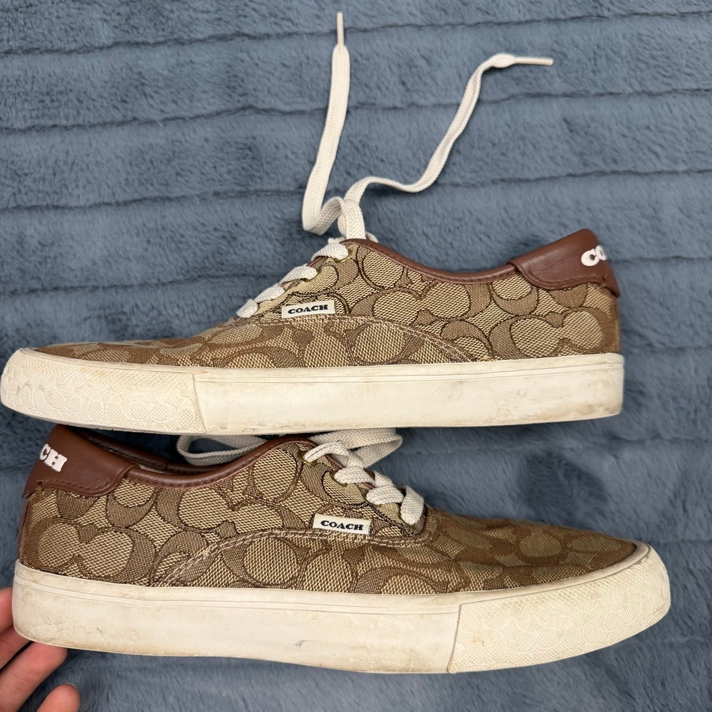 Coach C2705 Citysole Signature Canvas Sneakers Khaki Saddle Brown Womens 7.5B